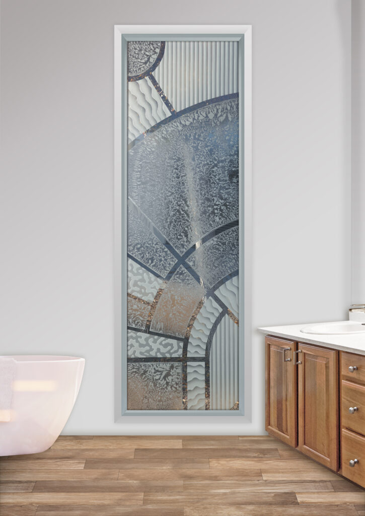 Frosted glass window with semi-private geometric pattern