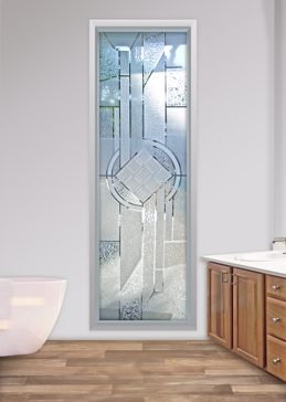 Handmade Sandblasted Frosted Glass Window for Semi-Private Featuring a Abstract Design Matrix Chardonnay by Sans Soucie