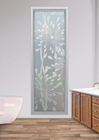 Window featuring a Frosted Glass Geometric Design Sandblast Etched Glass Maypop Design by Sans Soucie