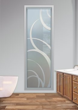 Handcrafted Etched Glass Window by Sans Soucie Art Glass with Custom Geometric Design Called Motion Creating Private