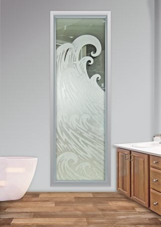 Window with a sandblast Frosted Glass Oceanic Design Custom-Designed Decorative Etched Glass