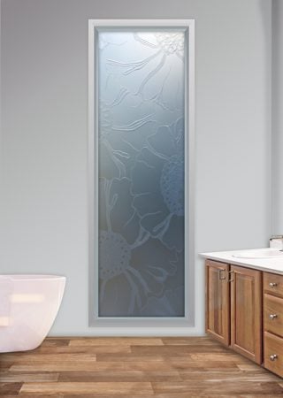 Window with a Frosted Glass OKeefe Floral Design for Semi-Private by Sans Soucie Art Glass