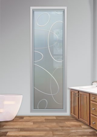 Window featuring Frosted Glass Design Etched Glass by Sans Soucie Art Glass with Custom Geometric Design Ovals Overlap
