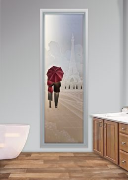 Handmade Sandblasted Frosted Glass Window for Private Featuring a Landscapes Design Paris by Sans Soucie