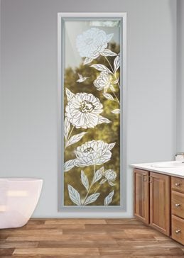 Not Private Window with Sandblast Etched Glass Art by Sans Soucie Featuring Peonies Floral Design