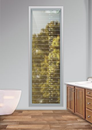 Window with a sandblast Frosted Glass Geometric Design Custom-Designed Decorative Etched Glass