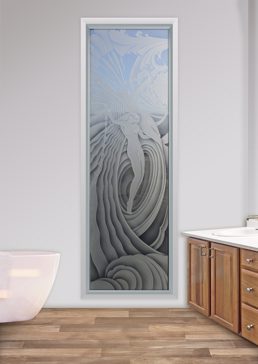 Art Glass Window Featuring Sandblast Frosted Glass by Sans Soucie for Semi-Private with Art Deco Radiant Ladies Design
