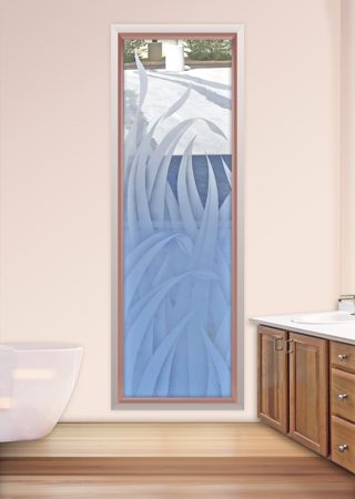 Window with a sandblast Frosted Glass Foliage Design Custom-Designed Decorative Etched Glass