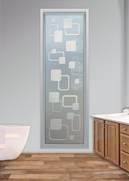 Handcrafted Etched Glass Window by Sans Soucie Art Glass with Custom Geometric Design Called Rhombus Creating Private