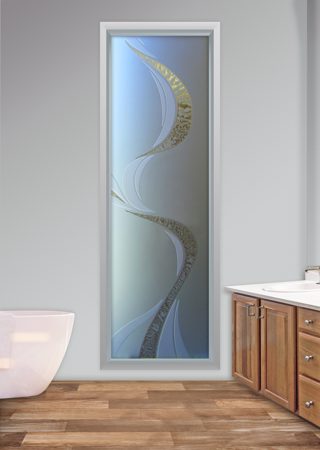 Window with a Frosted Glass Ribbon Reflection  Geometric Design for Semi-Private by Sans Soucie Art Glass