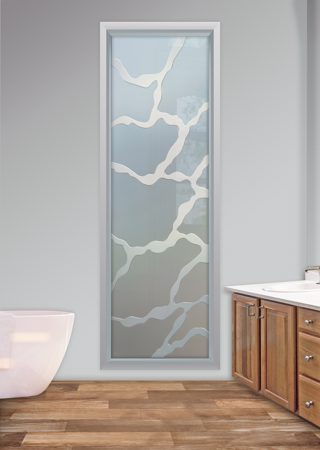 Window featuring a Frosted Glass Abstract Design Sandblast Etched Glass Rivulet Design by Sans Soucie