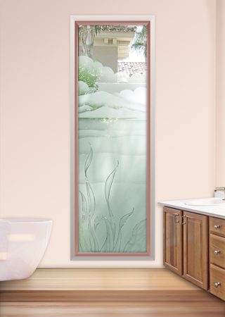 Window with a Frosted Glass Serene Reeds Foliage Design for Semi-Private by Sans Soucie Art Glass