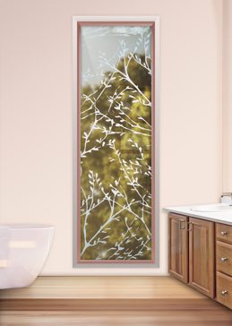 Not Private Window with Sandblast Etched Glass Art by Sans Soucie Featuring Spring Sprigs Patterns Design