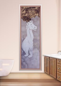 Semi-Private Window with Sandblast Etched Glass Art by Sans Soucie Featuring Lone Stallion I Western Design