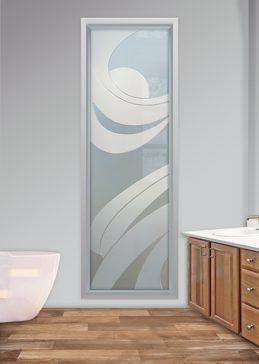Window with a Frosted Glass Streamers Geometric Design for Private by Sans Soucie Art Glass