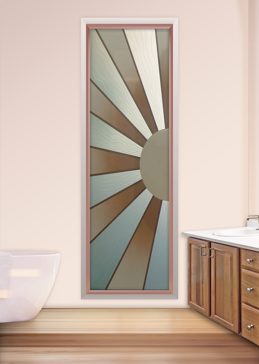 Handcrafted Etched Glass Window by Sans Soucie Art Glass with Custom Geometric Design Called Sun Beam Creating Private