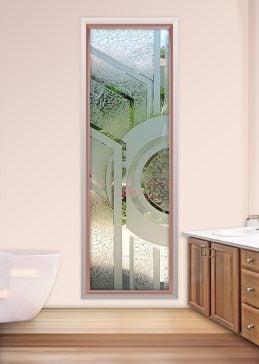 Art Glass Window Featuring Sandblast Frosted Glass by Sans Soucie for Semi-Private with Geometric Sun Odyssey Design