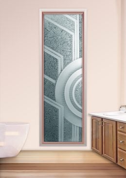 Art Glass Window Featuring Sandblast Frosted Glass by Sans Soucie for Semi-Private with Geometric Sun Odyssey II Design