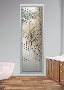 Art Glass Window Featuring Sandblast Frosted Glass by Sans Soucie for Semi-Private with Geometric Sun Odyssey VIII Design