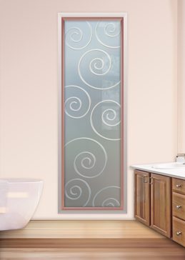 Window with a Frosted Glass Swirls Geometric Design for Private by Sans Soucie Art Glass