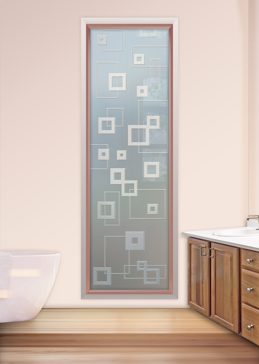 Handcrafted Etched Glass Window by Sans Soucie Art Glass with Custom Geometric Design Called Synergy Creating Private
