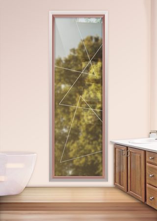 Window featuring Frosted Glass Design Etched Glass by Sans Soucie Art Glass with Custom Geometric Design Triangles Pinstripe