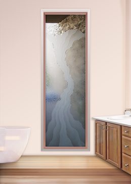 Art Glass Window Featuring Sandblast Frosted Glass by Sans Soucie for Semi-Private with Abstract Triptic Wave Design
