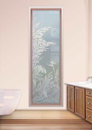Window with a sandblast Frosted Glass Tropical Design Custom-Designed Decorative Etched Glass