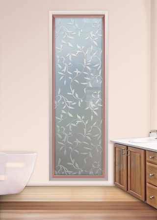 Window featuring a Frosted Glass Foliage Design Sandblast Etched Glass Vines Design by Sans Soucie