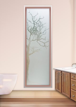 Window featuring a Frosted Glass Tree Design Sandblast Etched Glass Winter Tree Design by Sans Soucie