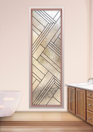 Window showcasing a Frosted Glass Traditional Design with Sandblast Etched Glass Art by Sans Soucie Z Textures Design