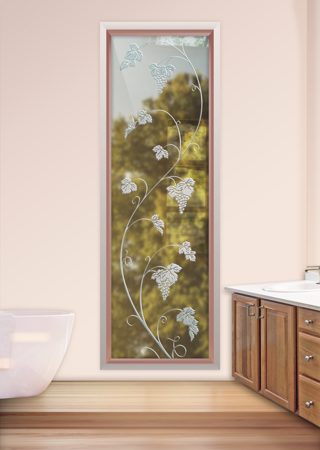 Window with a sandblast Frosted Glass Grapes & Ivy Design Custom-Designed Decorative Etched Glass