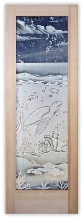 Interior Door with Frosted Glass Oceanic Aquarium Sea Turtle Design by Sans Soucie