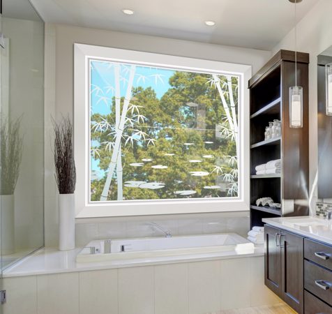 Window with a sandblast Frosted Glass Asian Design Custom-Designed Decorative Etched Glass