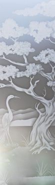 Private Interior Insert with Sandblast Etched Glass Art by Sans Soucie Featuring Bonsai Egret Asian Design