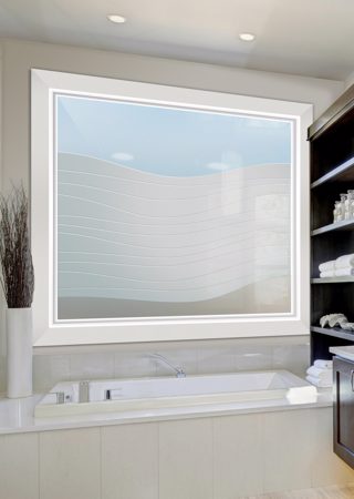 Window with a sandblast Frosted Glass Abstract Design Custom-Designed Decorative Etched Glass