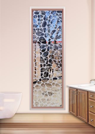 Window showcasing a Frosted Glass Patterns Design with Sandblast Etched Glass Art by Sans Soucie Web Design