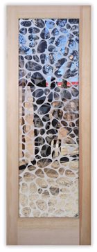Semi-Private Front Door with Sandblast Etched Glass Art by Sans Soucie Featuring Web Patterns Design