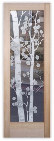 Interior Door featuring a Frosted Glass Tree Design Sandblast Etched Glass Birch Design by Sans Soucie