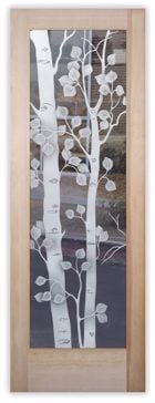 Handmade Sandblasted Frosted Glass Interior Door for Semi-Private Featuring a Trees Design Birch by Sans Soucie