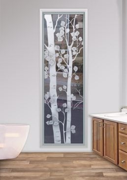 Handmade Sandblasted Frosted Glass Window for Semi-Private Featuring a Trees Design Birch by Sans Soucie