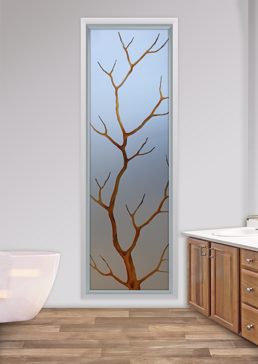 Window with a Frosted Glass Branch Out Trees Design for Private by Sans Soucie Art Glass
