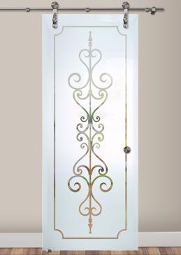 Sliding Glass Barn Door with Frosted Glass Wrought Iron Carmona Design by Sans Soucie