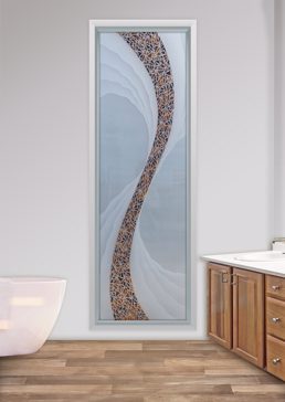 Art Glass Window Featuring Sandblast Frosted Glass by Sans Soucie for Private with Abstract Cyclone Design