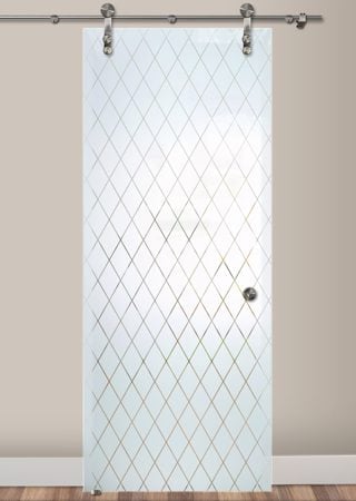 Glass Barn Door with a Frosted Glass Diamond Grid Patterns Design for Semi-Private by Sans Soucie Art Glass
