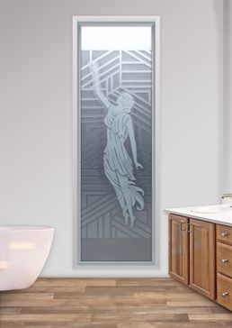 Handcrafted Etched Glass Window by Sans Soucie Art Glass with Custom Art Deco Design Called Everly  Creating Private