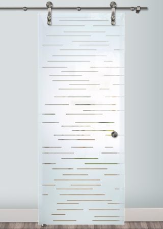 Glass Barn Door with Frosted Glass Geometric Finer Lines Design by Sans Soucie