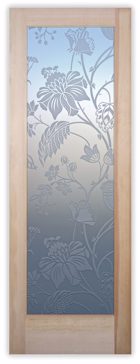 Front Door with a Frosted Glass Floral Pattern Floral Design for Private by Sans Soucie Art Glass