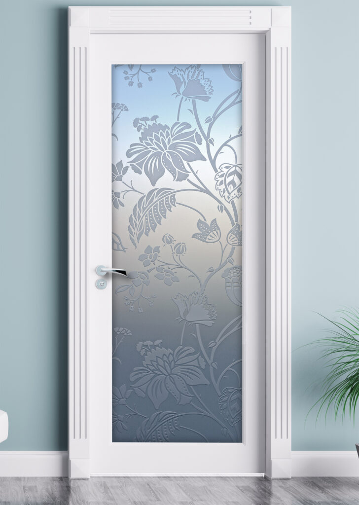 Floral Pattern Private 3D Frosted Glass Pantry Door Vintage Decor Sans Soucie Art Glass