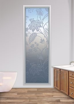 Window with a Frosted Glass Floral Pattern Floral Design for Private by Sans Soucie Art Glass